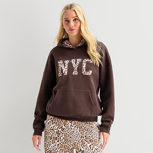 Forever 21 Womens Juniors Long Sleeve Fleece Hoodie In Brown