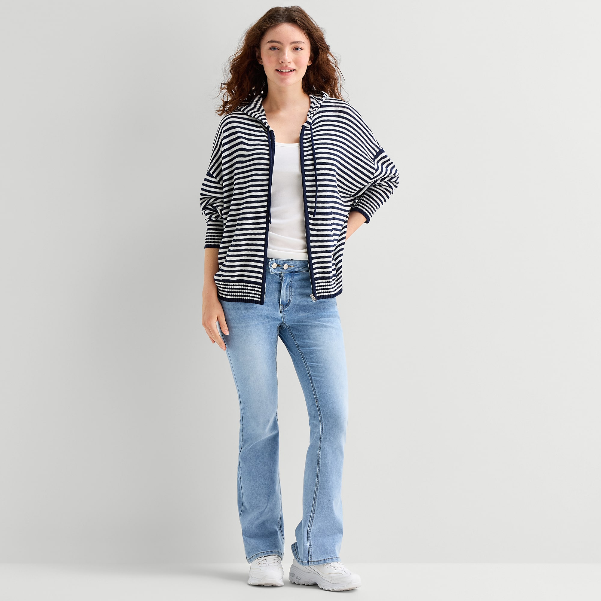 Forever 21 Juniors Womens Hooded Long Sleeve Striped Pullover Sweater