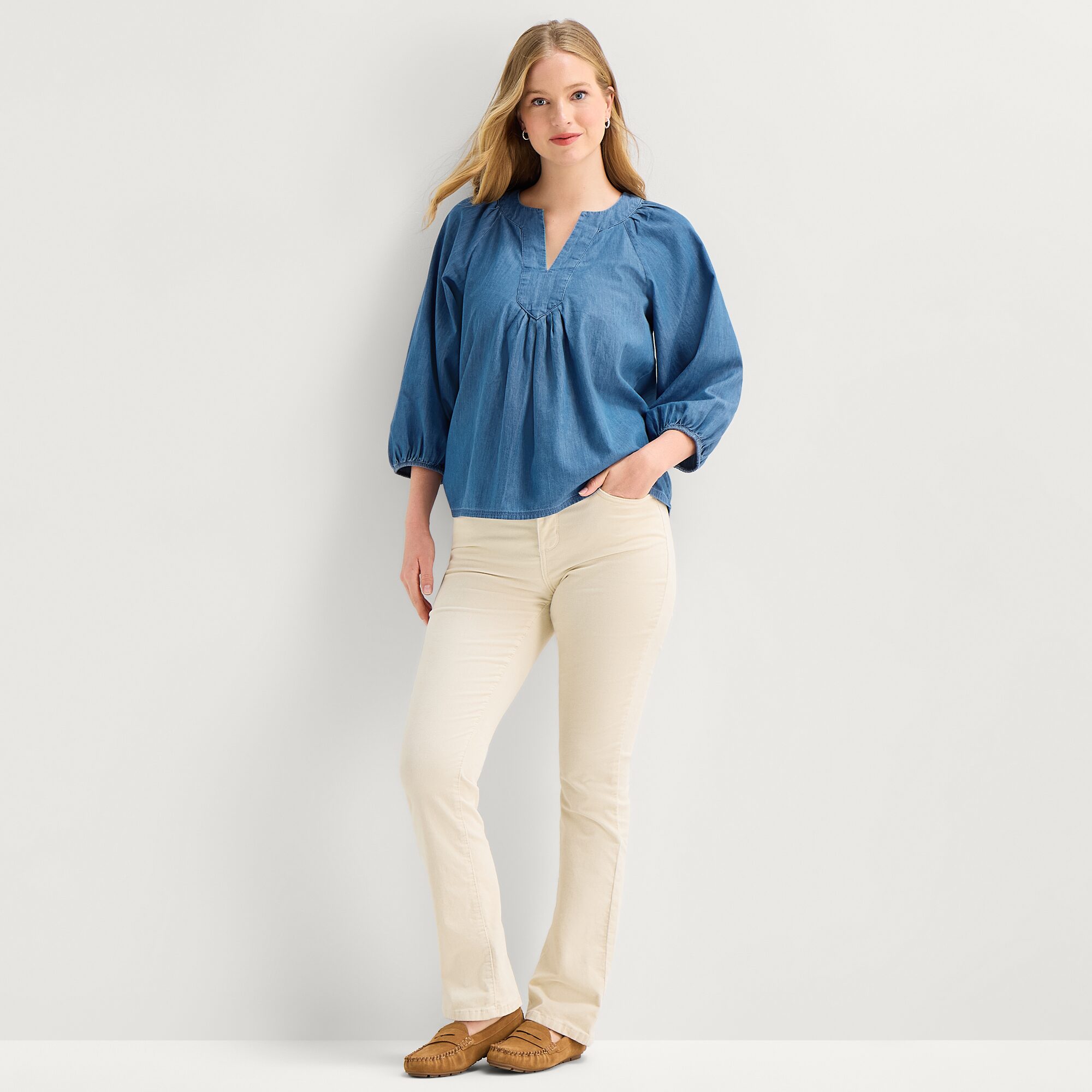 St. John's Bay Womens Split Crew Neck 3/4 Sleeve Blouse