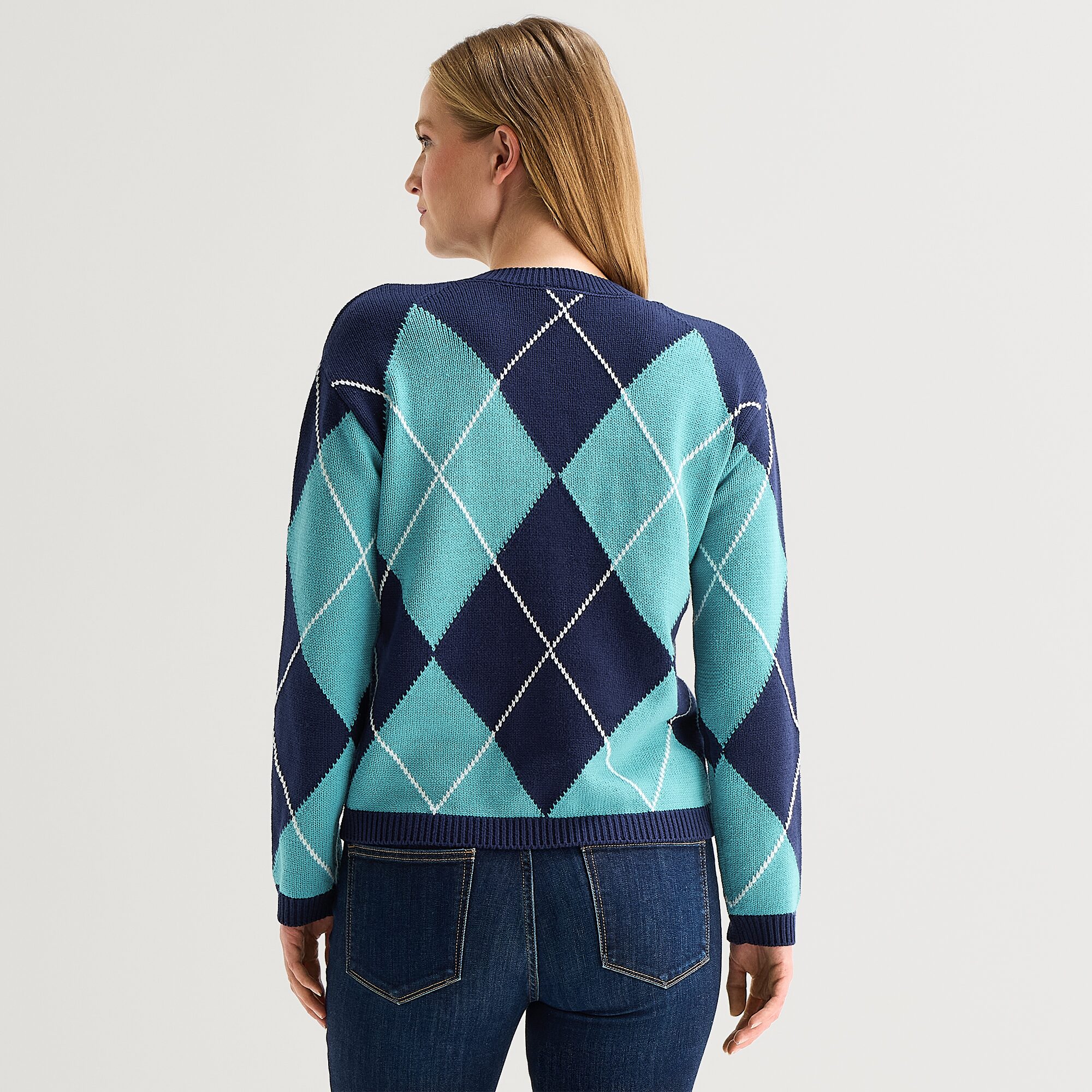 St. John's Bay Womens V Neck Long Sleeve Argyle Pullover Sweater