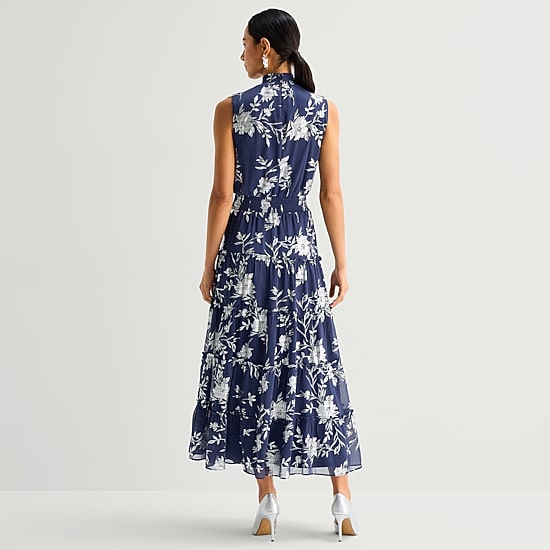 Sam And Jess Womens Mock Neck Sleeveless Chiffon Maxi Dress