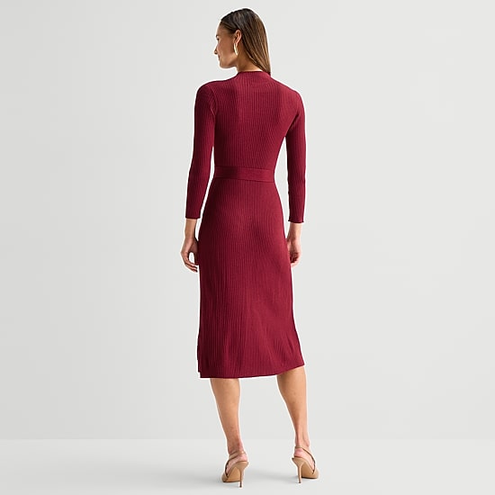 Studio 1 Womens Long Sleeve Midi Sweater Dress