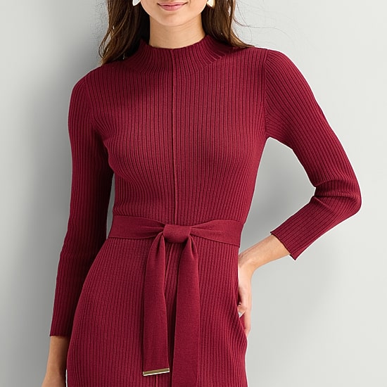Studio 1 Womens Long Sleeve Midi Sweater Dress