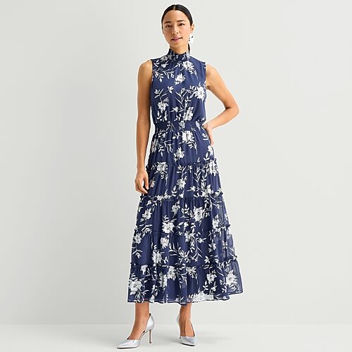 Sam & Jess Womens Mock Neck Sleeveless Chiffon Maxi Dress In Blue