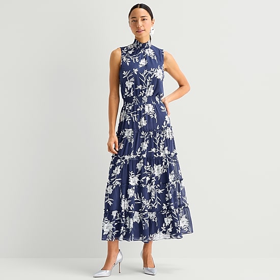 Sam And Jess Womens Mock Neck Sleeveless Chiffon Maxi Dress