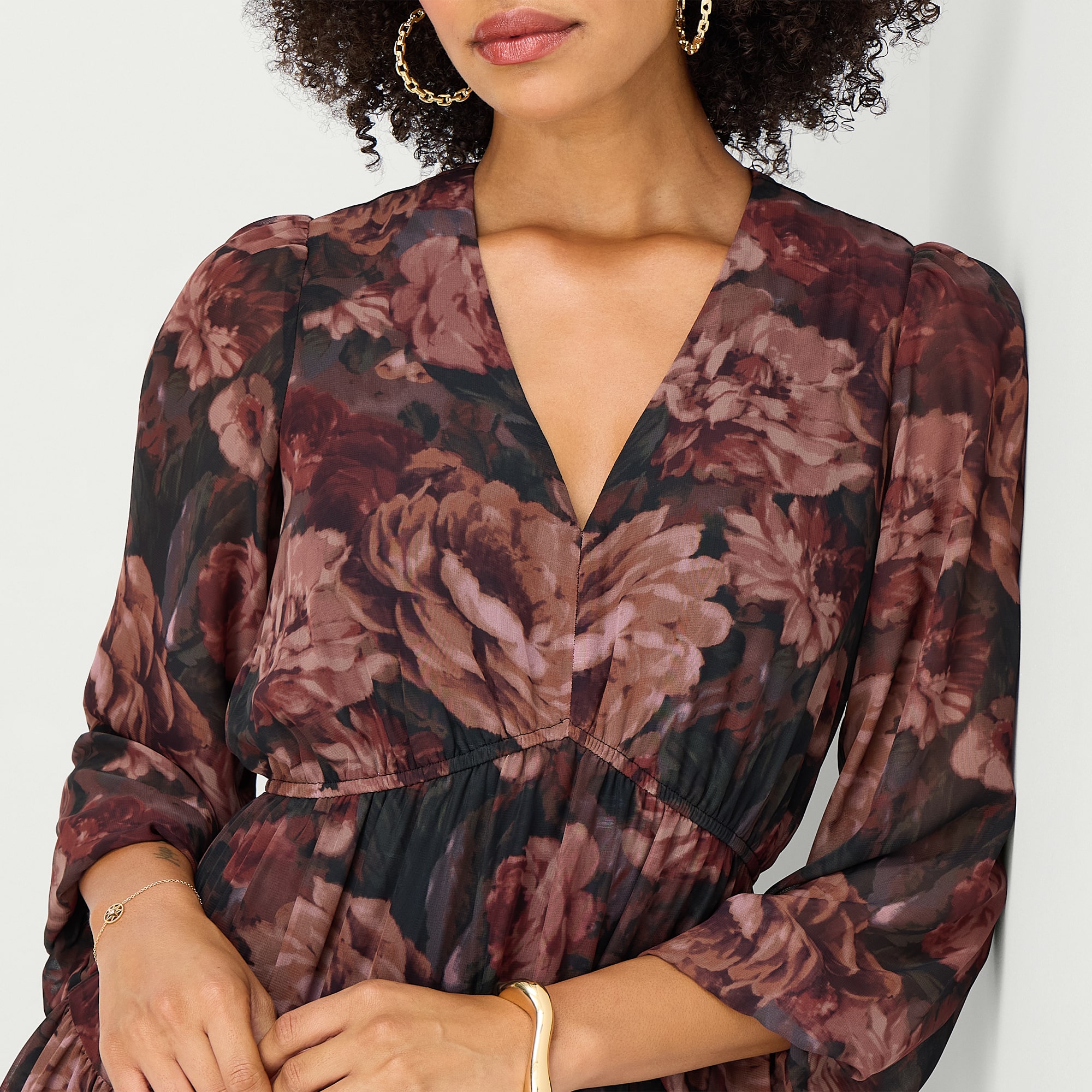 Isabel & Nina Womens V Neck Long Sleeve Bishop Maxi Dress