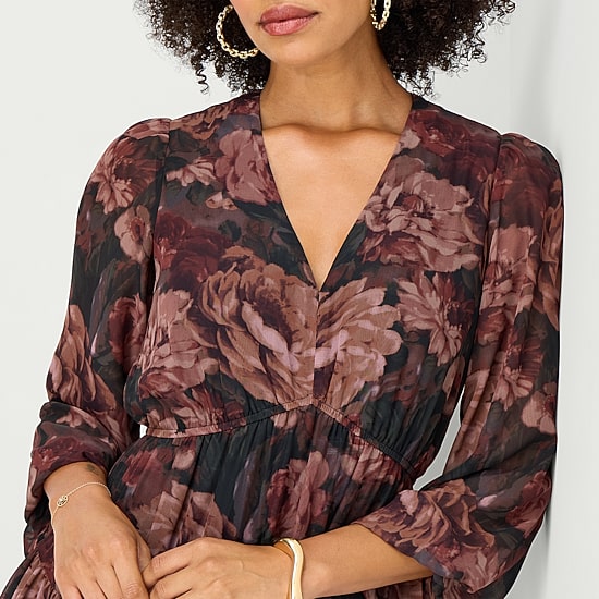 Isabel & Nina Womens V Neck Long Sleeve Bishop Chiffon Maxi Dress