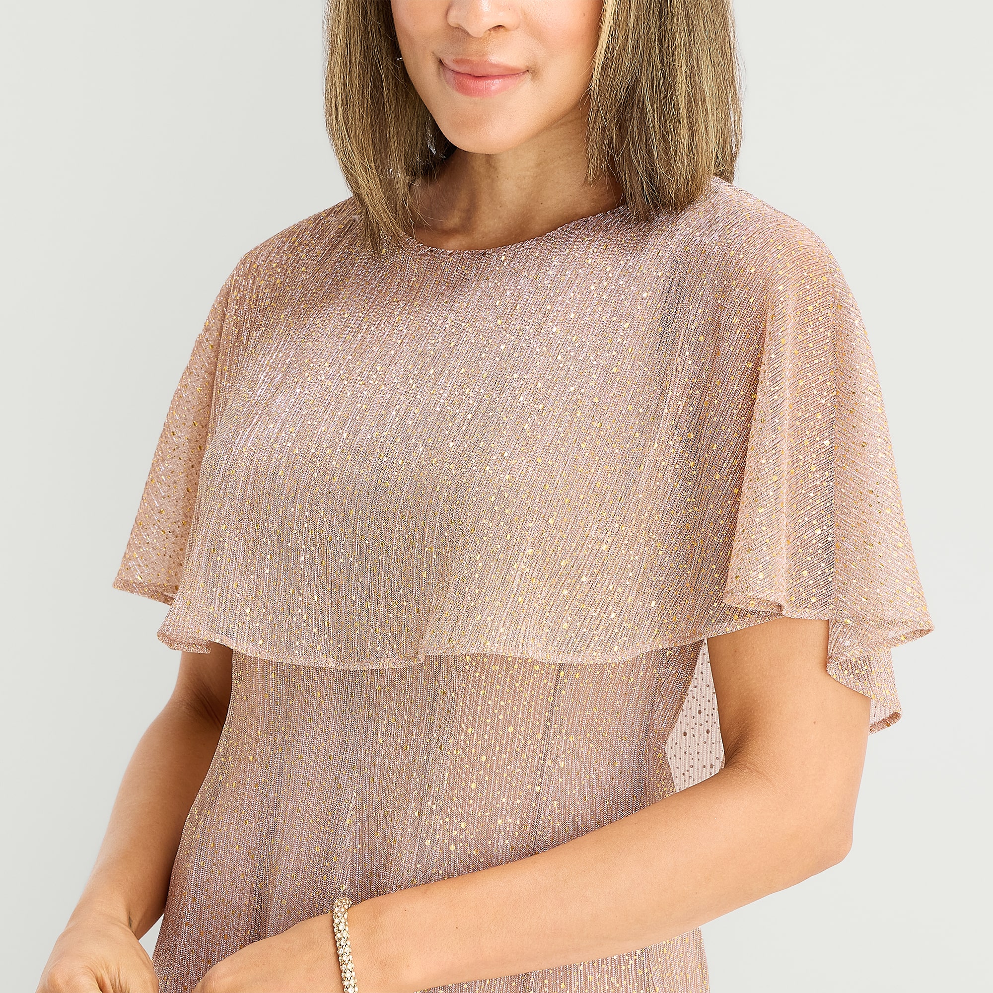 Danny & Nicole Womens Round Neck Short Sleeve Cape Fit + Flare Dress