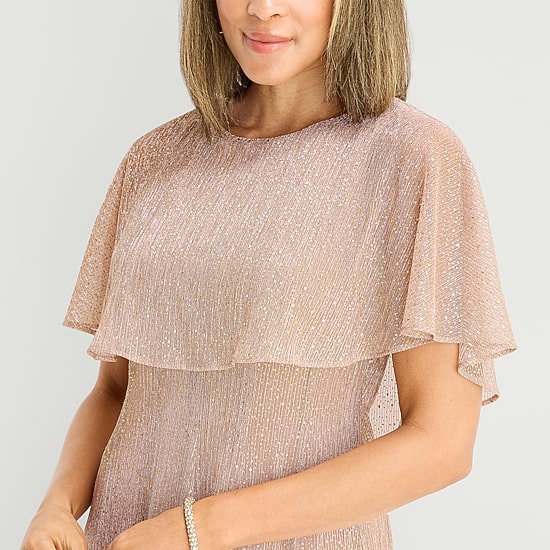 Danny & Nicole Womens Round Neck Short Sleeve Cape Cape Fit + Flare Dress