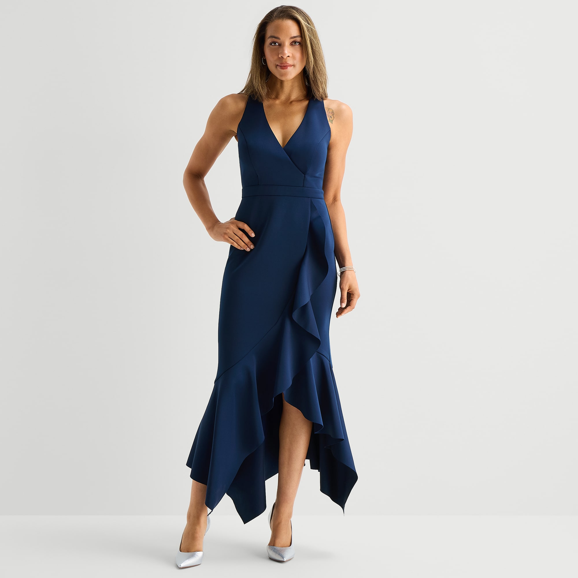 DJ Jaz Womens High-Low V Neck Sleeveless Evening Gown