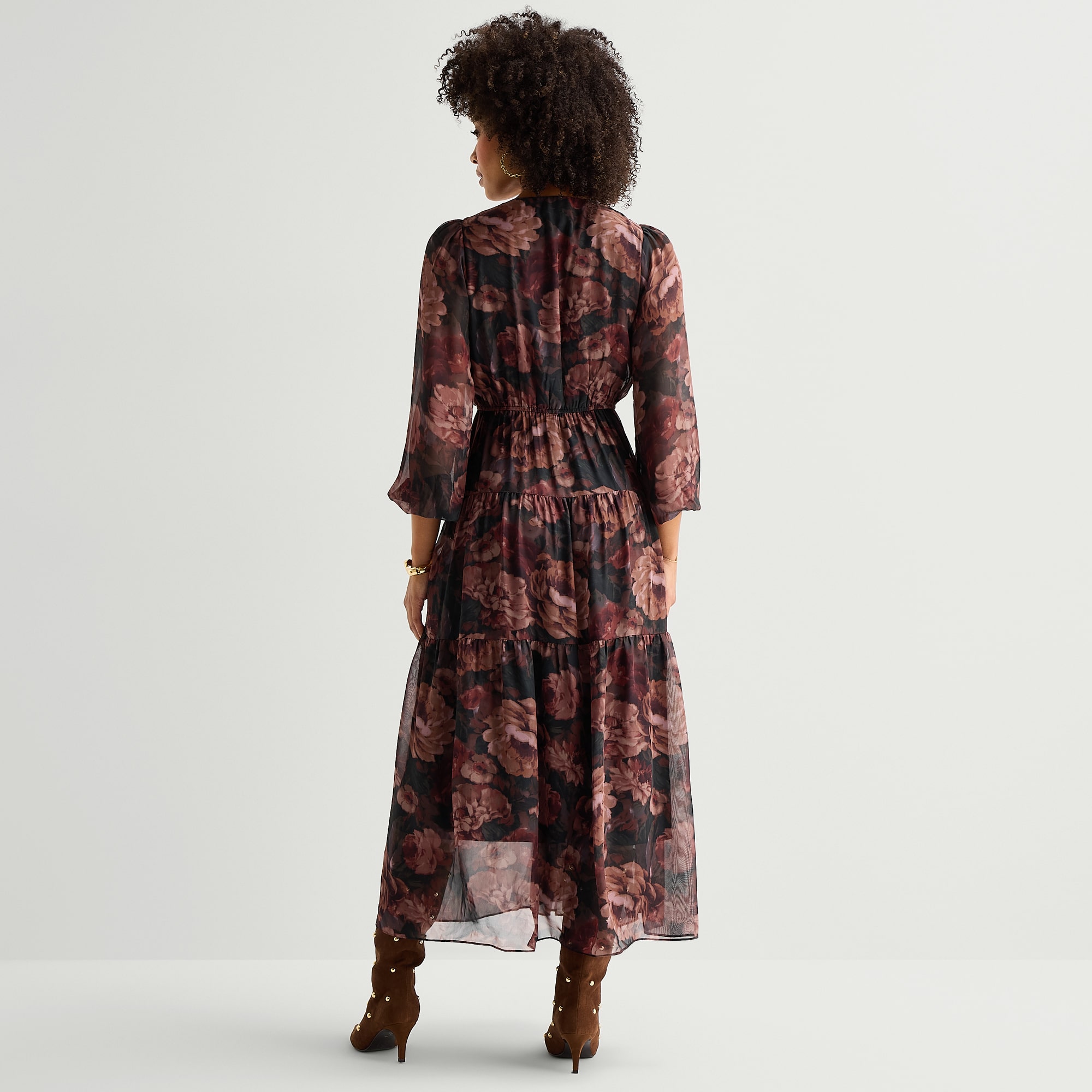 Isabel & Nina Womens V Neck Long Sleeve Bishop Maxi Dress