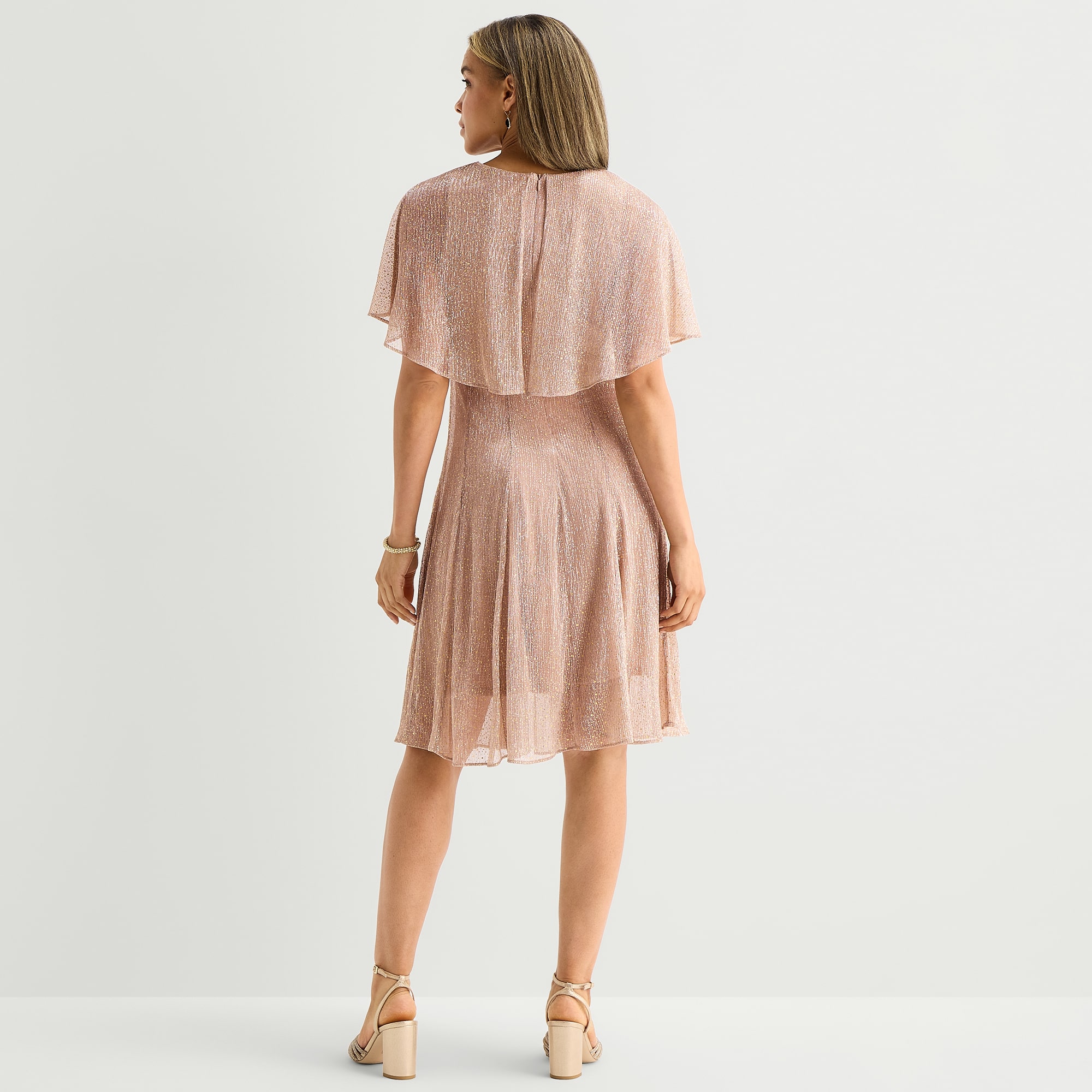 Danny & Nicole Womens Round Neck Short Sleeve Cape Fit + Flare Dress