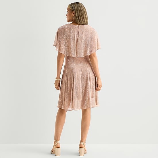 Danny & Nicole Womens Round Neck Short Sleeve Cape Cape Fit + Flare Dress