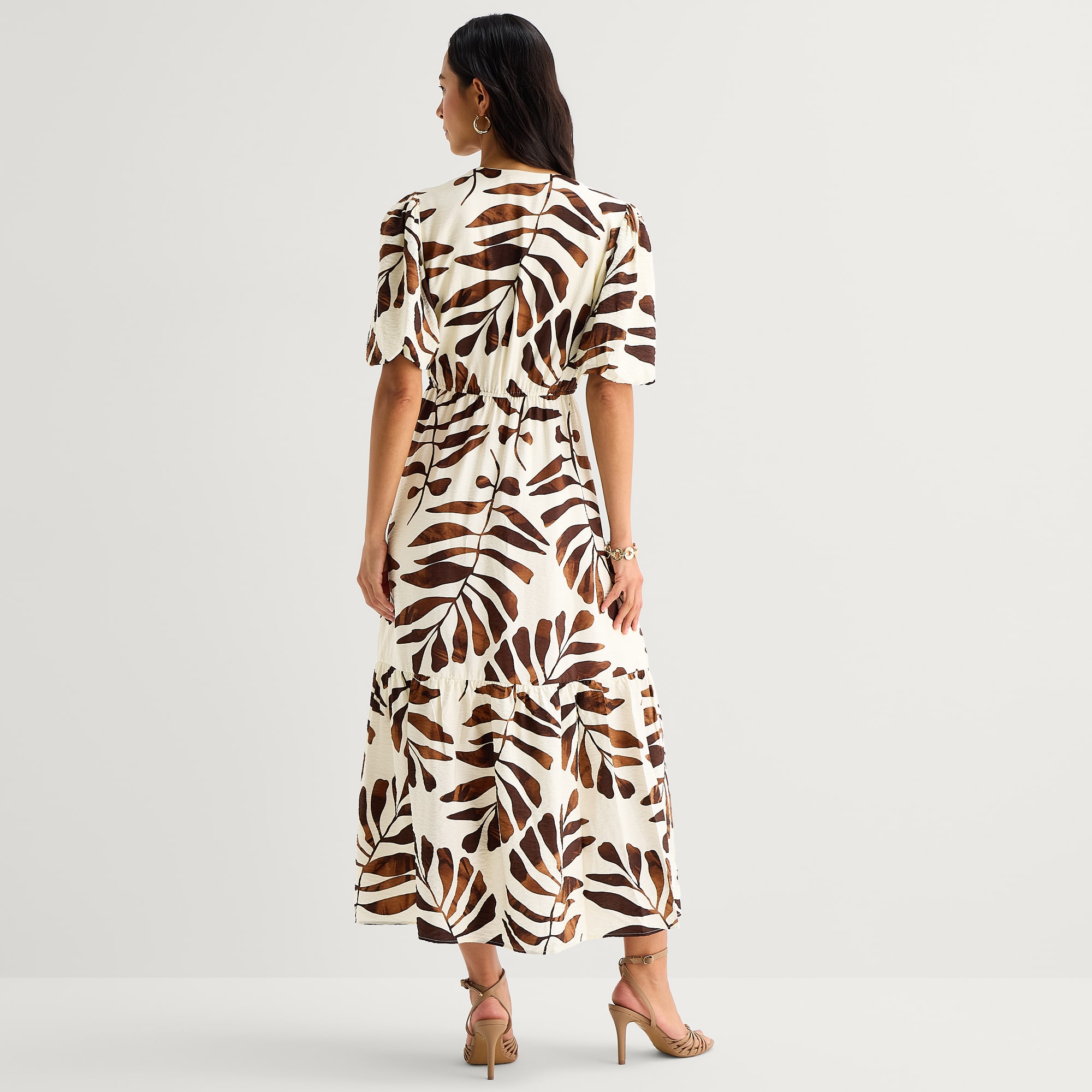 Sandra Darren Womens V Neck Short Sleeve Puffed Maxi Dress