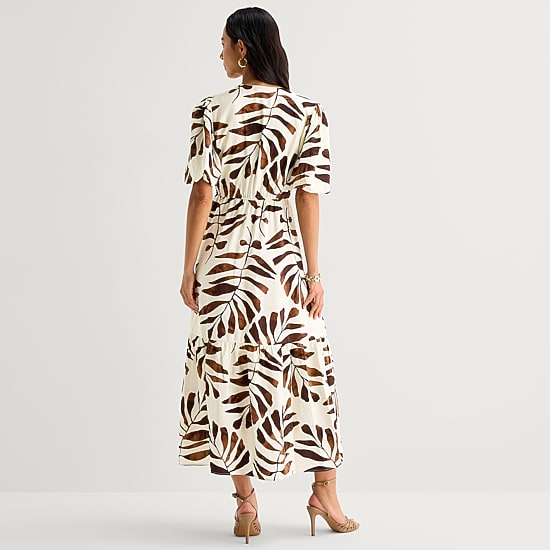 Sandra Darren Womens V Neck Short Sleeve Puffed Maxi Dress