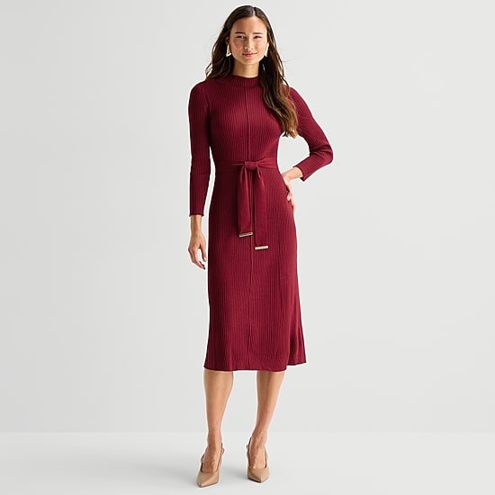 Studio 1 Womens Long Sleeve Midi Sweater Dress