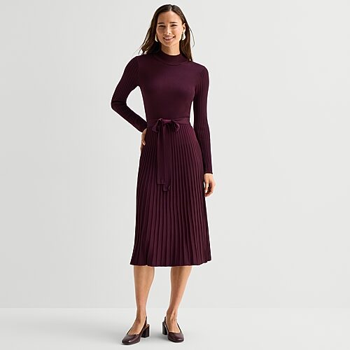 Studio 1 Womens Long Sleeve Midi Sweater Dress In Purple