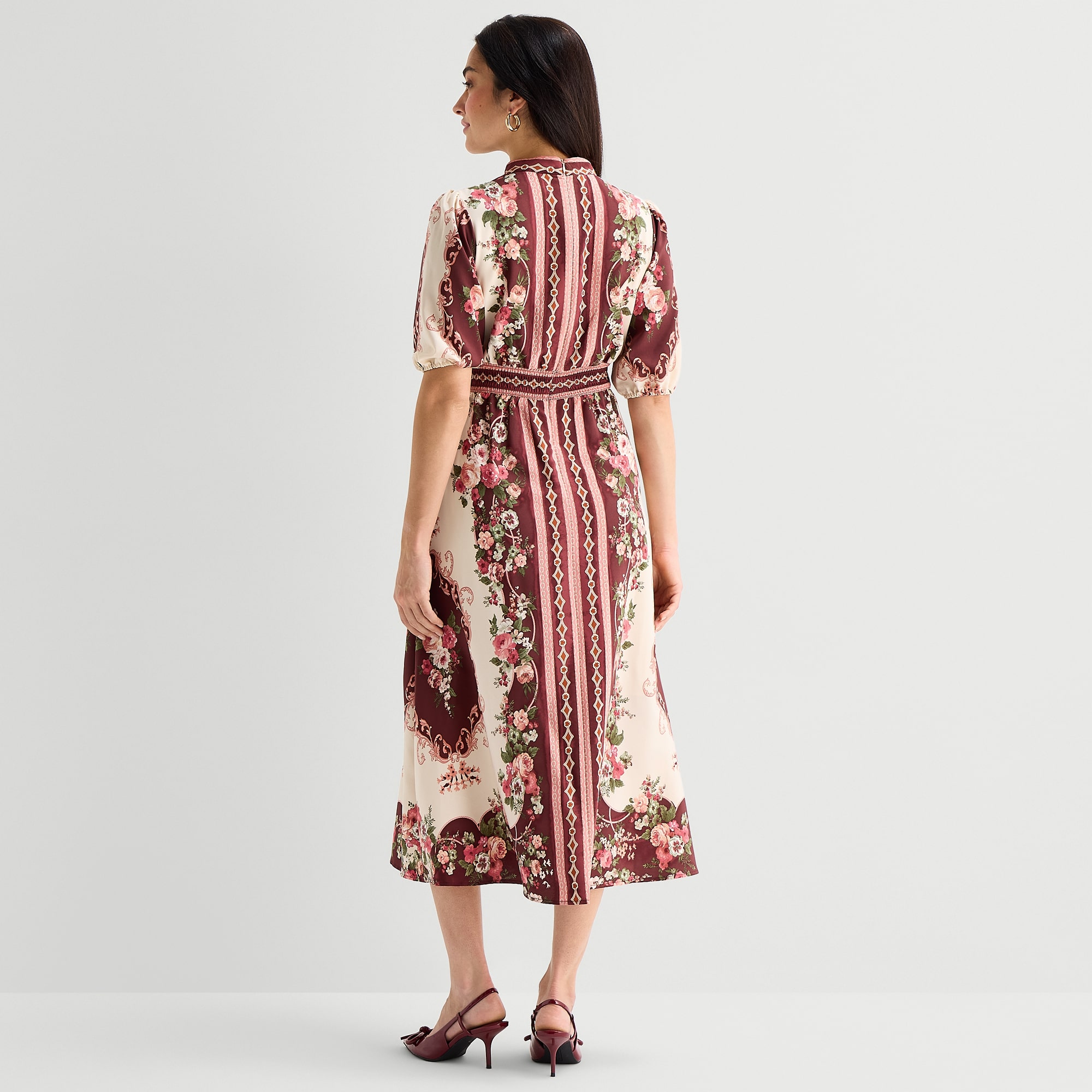 Danny & Nicole Womens Short Sleeve Midi Floral Shirt Dress