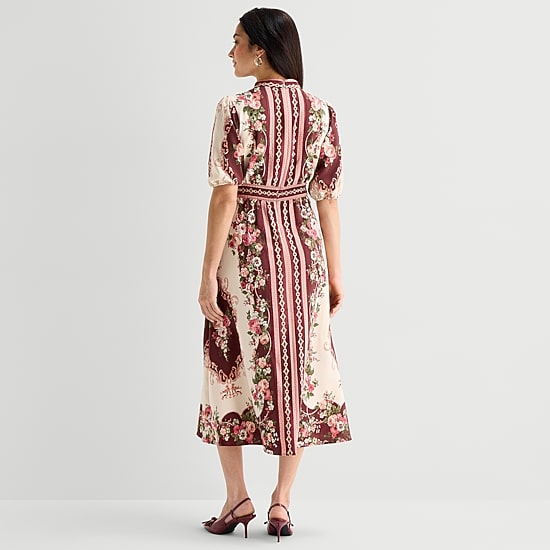 Danny & Nicole Womens Short Sleeve Midi Floral Shirt Dress