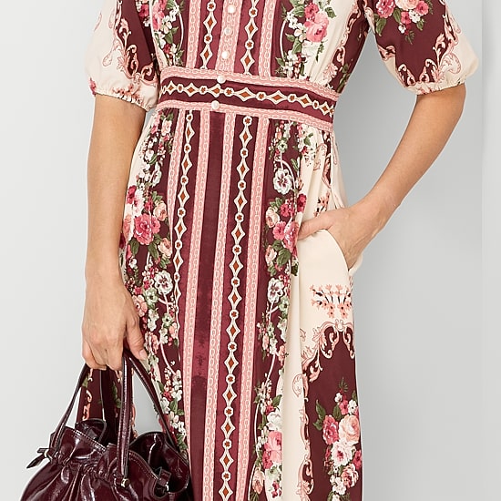 Danny & Nicole Womens Short Sleeve Midi Floral Shirt Dress