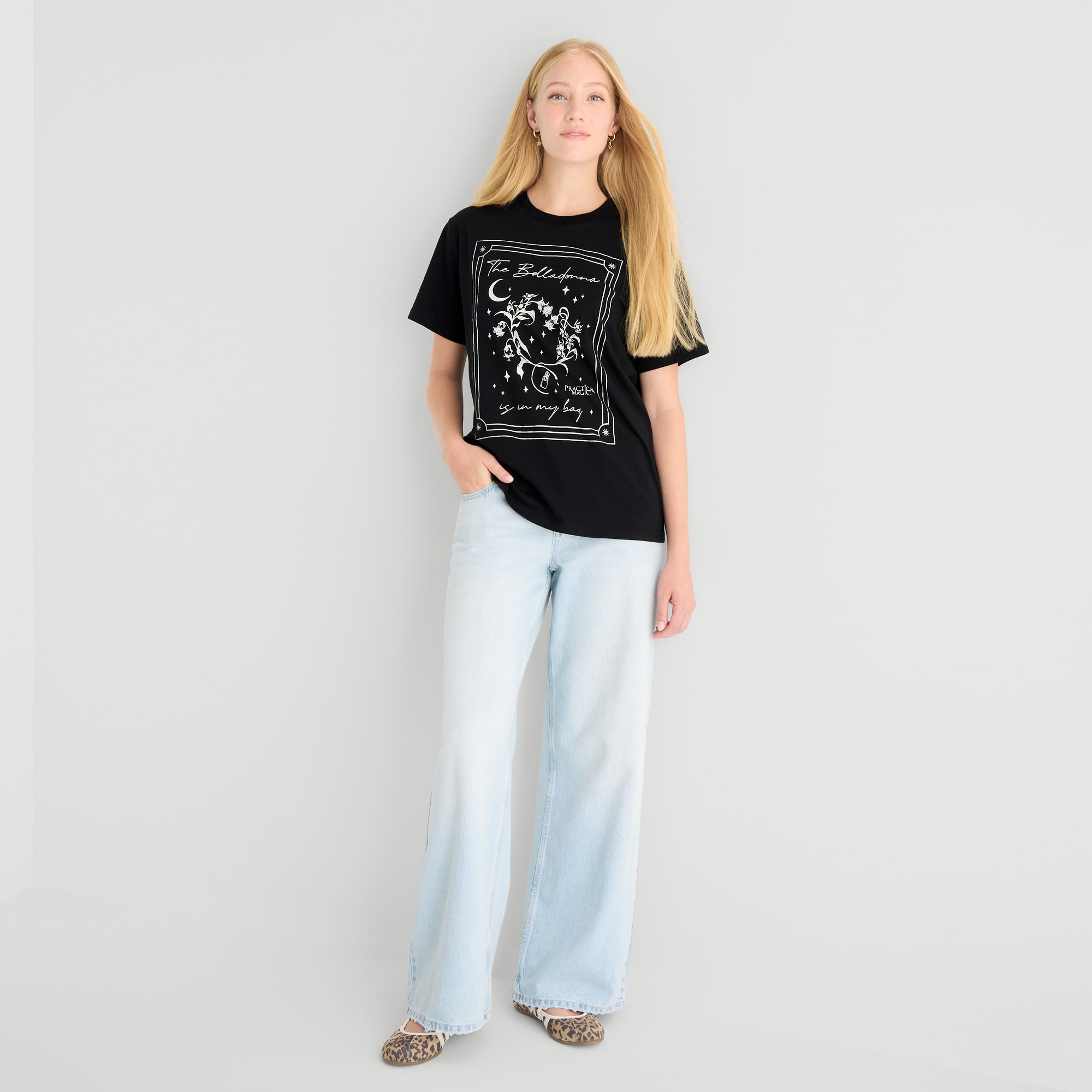 The Belladonna Practical Magic Womens Juniors Crew Neck Short Sleeve Loose Fit Graphic T-Shirt