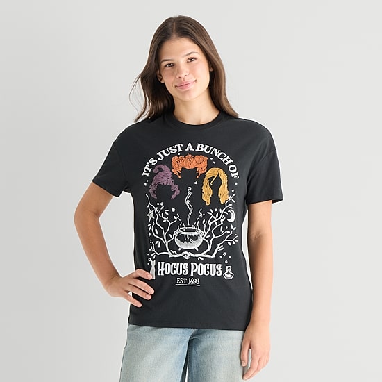 Womens Juniors Crew Neck Short Sleeve Regular Fit Hocus Pocus Graphic T-Shirt