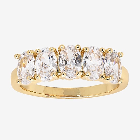Sparkle Allure Womens Cubic Zirconia 14K Gold Over Brass Oval Engagement Ring
