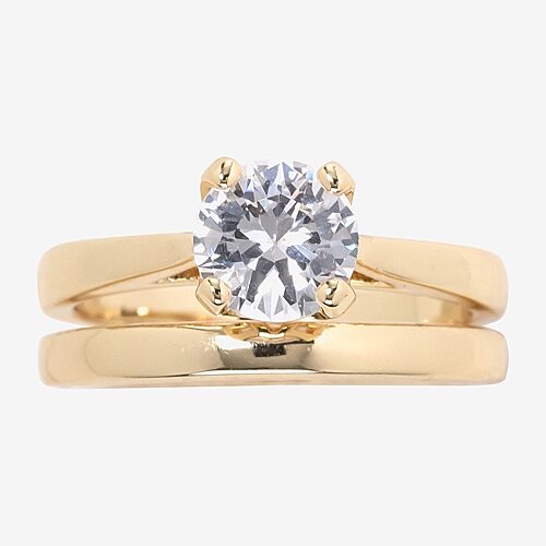 Sparkle Allure Womens Cubic Zirconia 14k Gold Over Brass Round Bridal Set In Yellow
