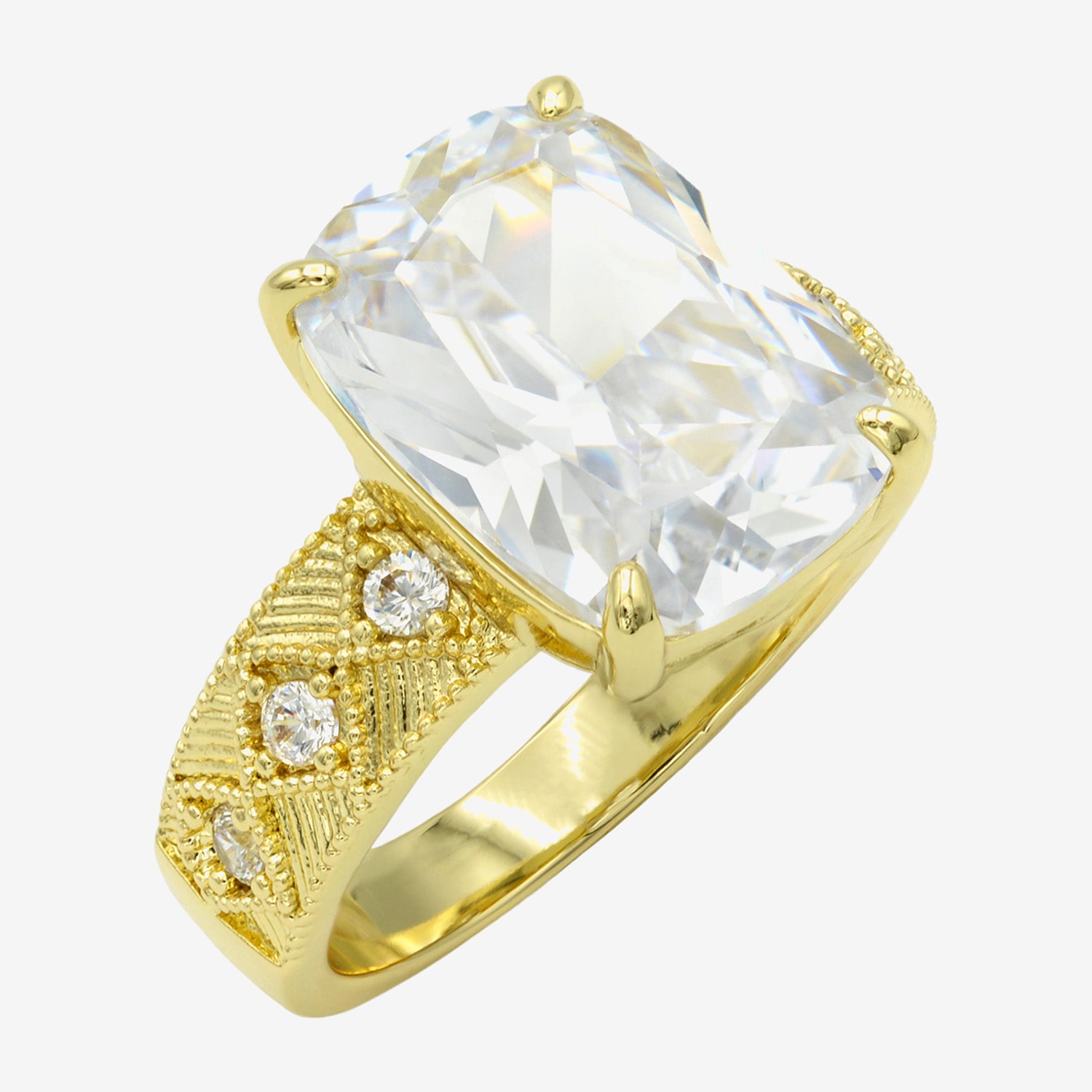 Sparkle Allure Womens Cubic Zirconia 14K Gold Over Brass Rectangular Engagement Ring