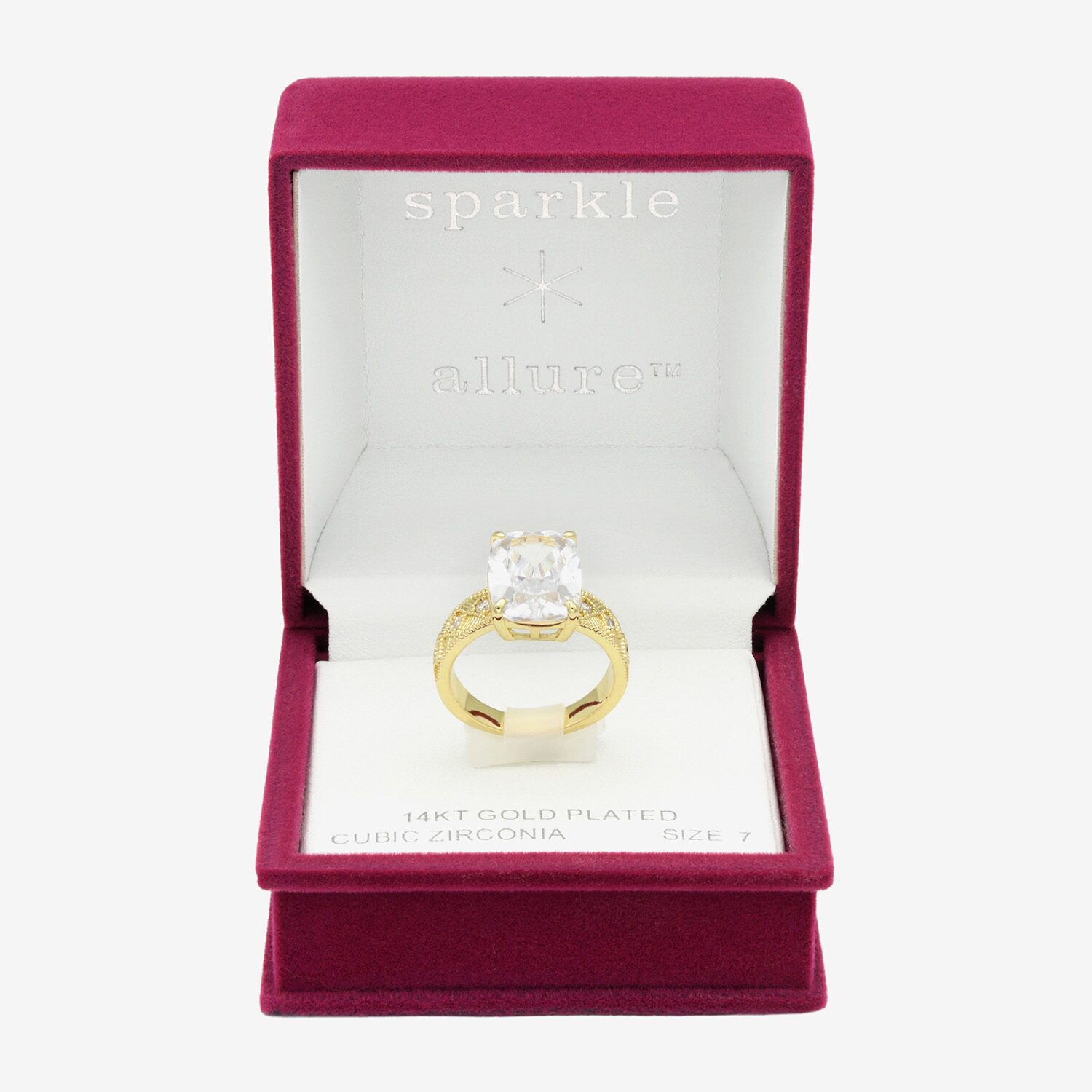 Sparkle Allure Womens Cubic Zirconia 14K Gold Over Brass Rectangular Engagement Ring