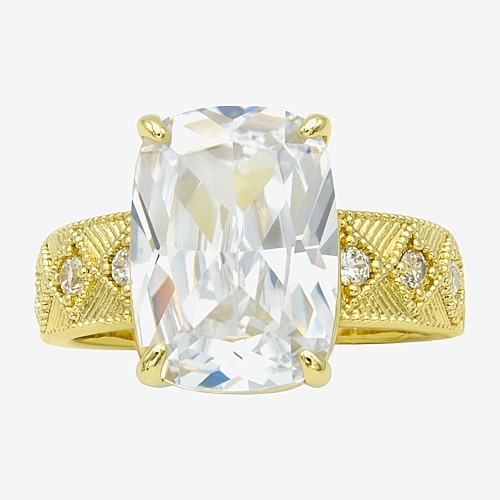 Sparkle Allure Womens Cubic Zirconia 14k Gold Over Brass Rectangular Engagement Ring In Yellow