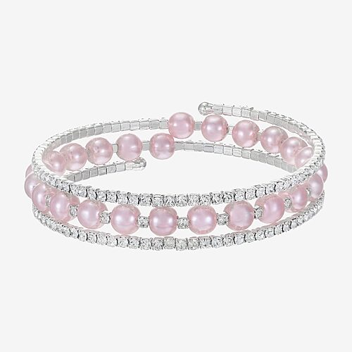 Sparkle Allure Womens Pink Cubic Zirconia Simulated Pearl Pure Silver Over Brass Tennis Bracelet, One Size, Silver