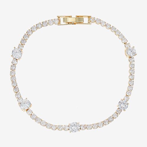 Sparkle Allure Womens Cubic Zirconia 14K Gold Over Brass 7.5 Inch Tennis Bracelet, One Size, Yellow
