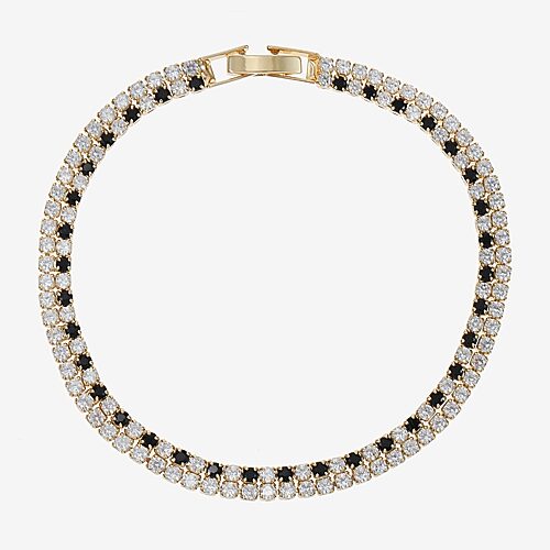 Sparkle Allure Womens Black Cubic Zirconia 14K Gold Over Brass 7.5 Inch Tennis Bracelet, One Size, Yellow