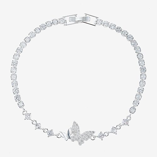 Sparkle Allure Womens Cubic Zirconia Pure Silver Over Brass 7.5 Inch Tennis Bracelet, One Size, Silver