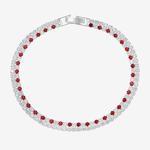 Sparkle Allure Womens Red Cubic Zirconia Pure Silver Over Brass 7.5 Inch Tennis Bracelet, One Size, Silver