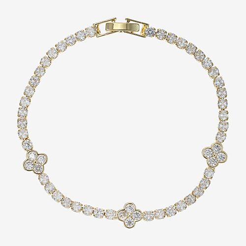 Sparkle Allure Womens Cubic Zirconia 14K Gold Over Brass 7.5 Inch Tennis Bracelet, One Size, Yellow
