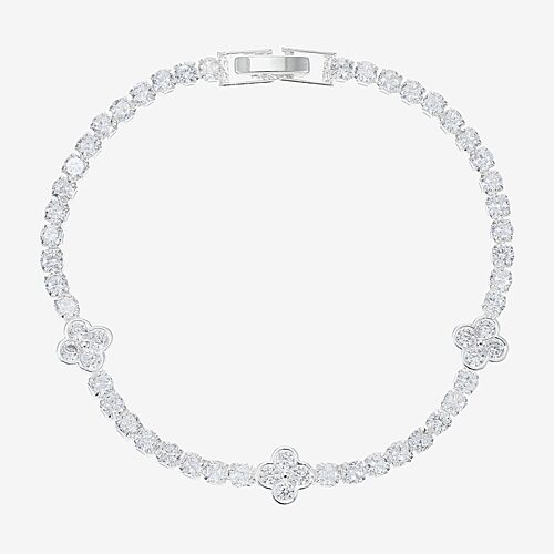 Sparkle Allure Womens Cubic Zirconia Pure Silver Over Brass 7.5 Inch Tennis Bracelet, One Size, Silver