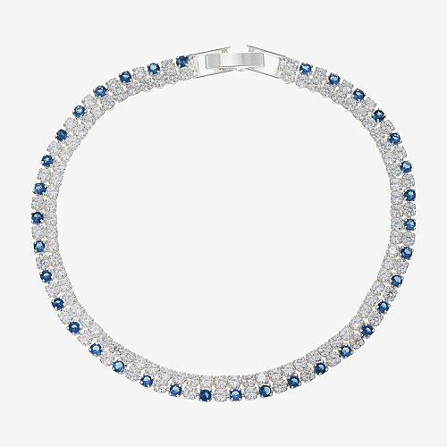 Sparkle Allure Womens Blue Cubic Zirconia Pure Silver Over Brass 7.5 Inch Tennis Bracelet, One Size, Silver