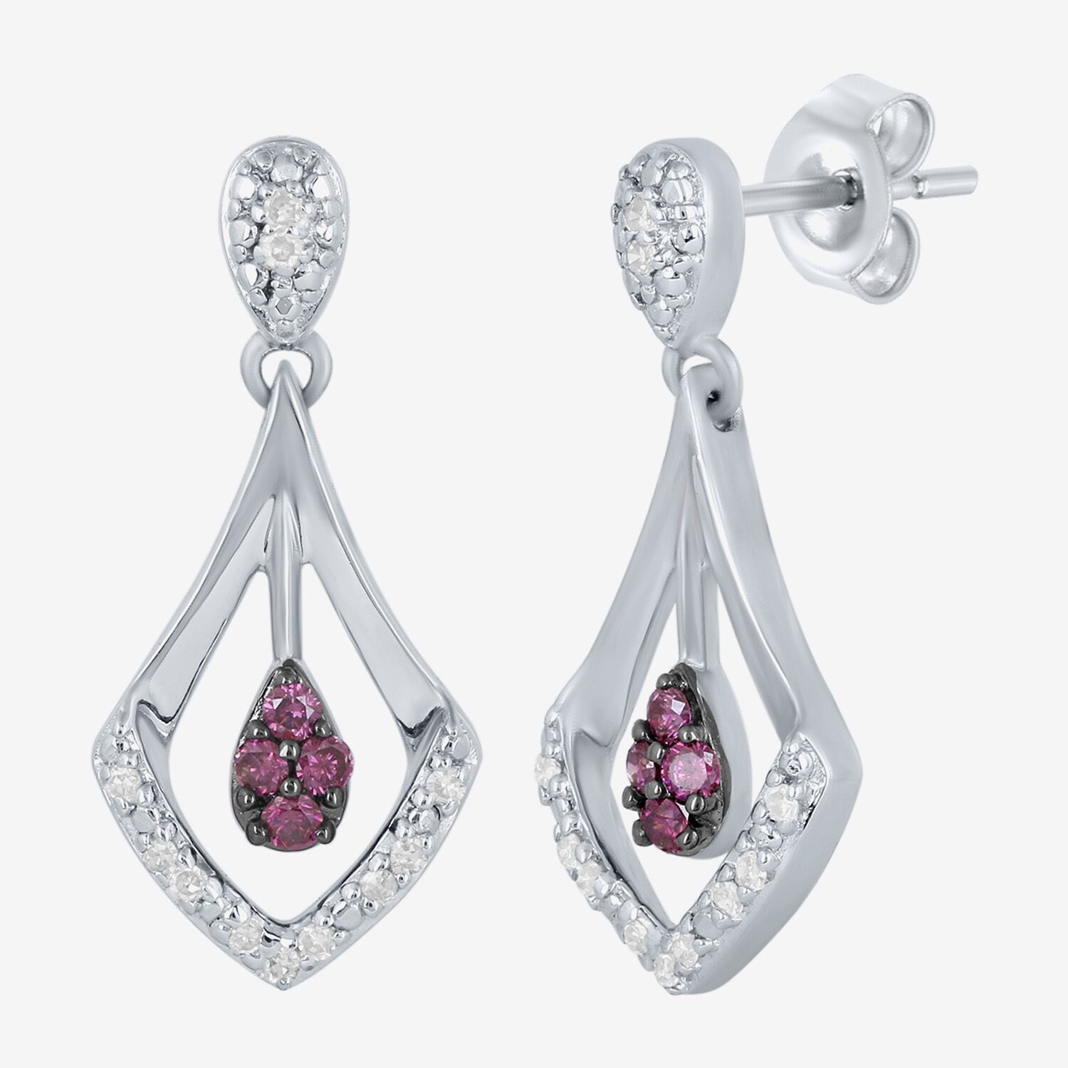 Limited Quantities! Womens 1/4 CT. T.W. Natural Multi Color Diamond Sterling Silver Drop Earrings
