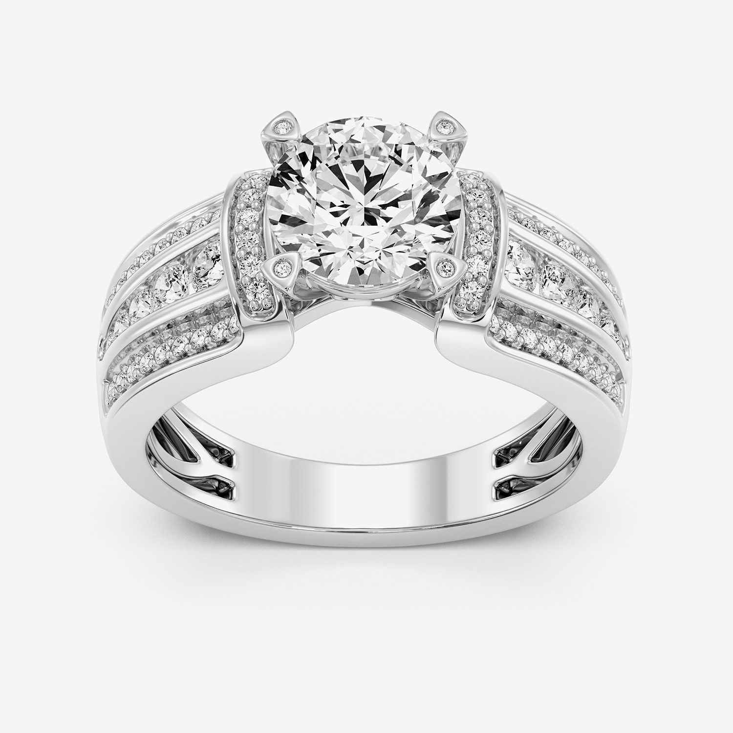 (F / Si1-Si2) Womens 2 CT. T.W. Lab Grown White Diamond Sterling Silver Round Side Stone Engagement Ring