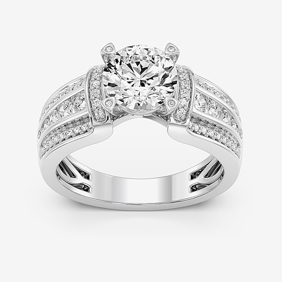 (F / Si1-Si2) Womens 2 CT. T.W. Lab Grown White Diamond Sterling Silver Round Side Stone Engagement Ring