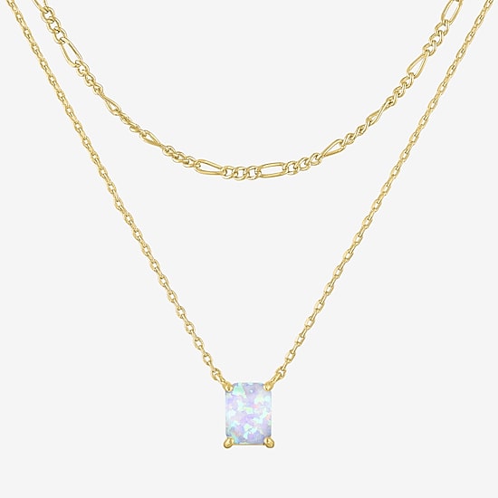 Yes, Please! Womens Lab Created White Opal 14K Gold Over Brass 2-pc. Necklace Set