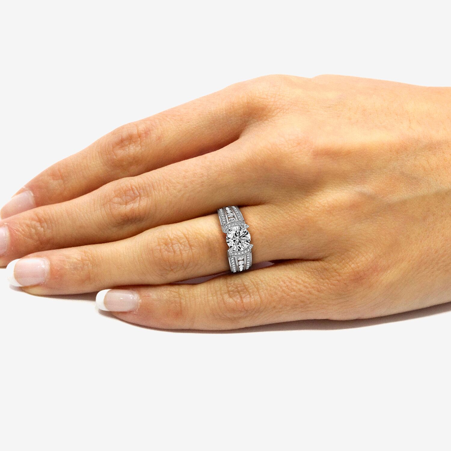 (F / Si1-Si2) Womens 2 CT. T.W. Lab Grown White Diamond Sterling Silver Round Side Stone Engagement Ring