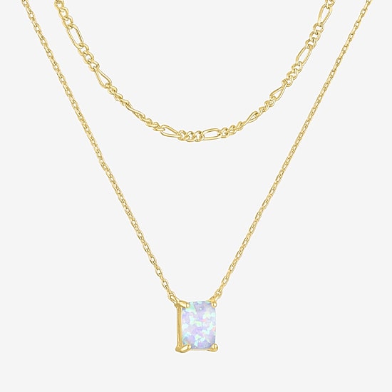 Yes, Please! Womens Lab Created White Opal 14K Gold Over Brass 2-pc. Necklace Set