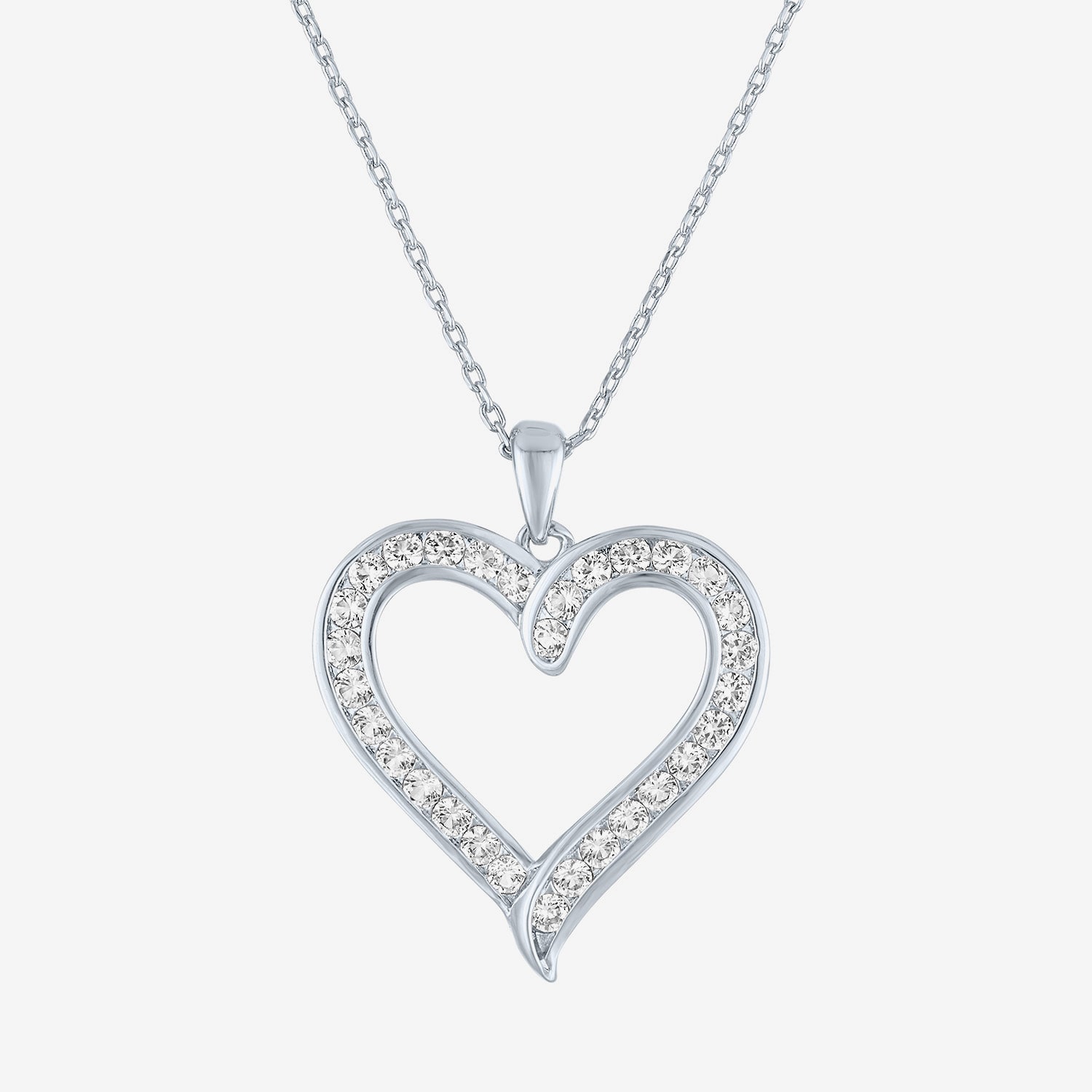 Yes, Please! Womens Lab Created White Sapphire Pure Silver Over Brass Heart 16 Inch Pendant Necklace