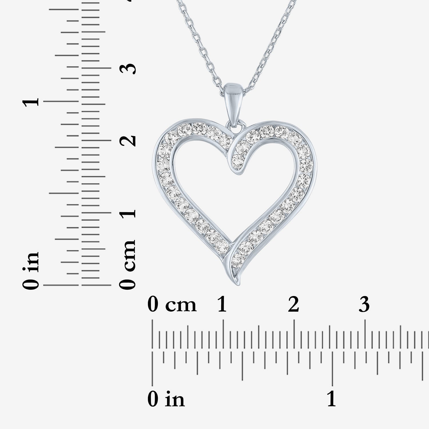 Yes, Please! Womens Lab Created White Sapphire Pure Silver Over Brass Heart 16 Inch Pendant Necklace