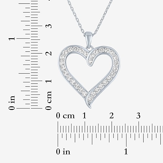 Yes, Please! Womens Lab Created White Sapphire Pure Silver Over Brass Heart 16 Inch Pendant Necklace