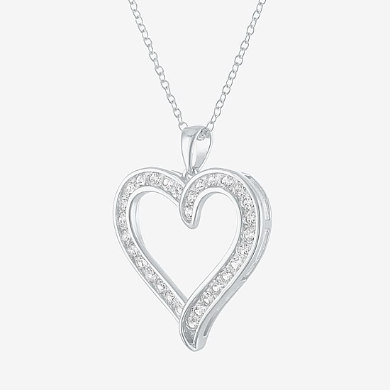 Yes, Please! Womens Lab Created White Sapphire Pure Silver Over Brass Heart 16 Inch Pendant Necklace