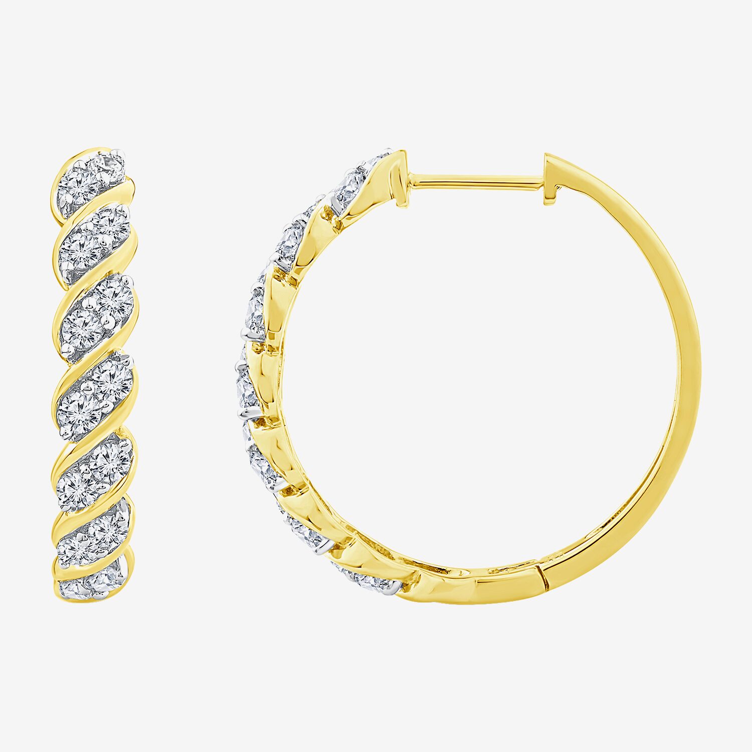 (F /Si2) Womens 1 CT. T.W. Lab Grown White Diamond 14K Gold Over Silver 25mm Hoop Earrings